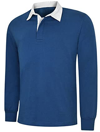 Men's Long Full Sleeve Classic Rugby Shirt Plain Cotton Casual Sports Work TOP (XL, Royal)