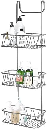 Blue Canyon - 3 Tier Over Shower Screen Caddy - Grey Colour - Plastic Coated Durable Steel - No Rust - Hanging Bathroom Organiser - Storage Rack for Bathroom, Toilet - BA0493
