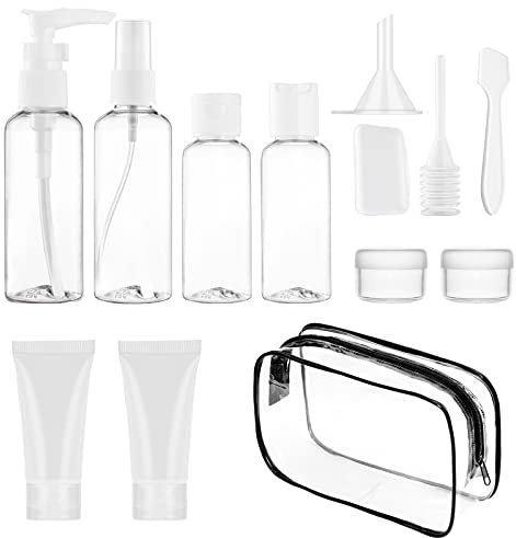 13 Pcs Travel Bottles for Toiletries, Clear Liquid Empty Containers Leak Proof Refillable BPA Free Travel Accessories with Storage Bag for Travel, Shampoos, Conditioner and Body Wash