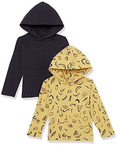 Amazon Essentials Jungen Leichtes T-Shirt mit Kapuze und Langen Ärmeln, 2er-Pack, Gelb Outdoor Icons/Schwarz, 4 Jahre