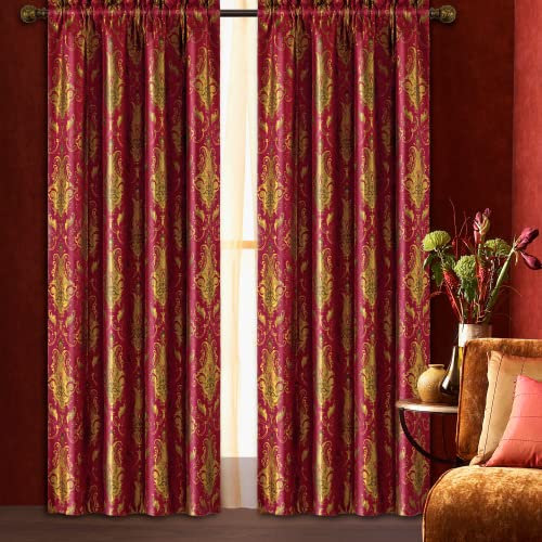 TOPLUXE Blickdichte Vorhänge, Damastvorhänge Thermovorhang Hitzeschutz Verdunklungsvorhänge für Fenster 132x213cm, 2er Set Gardinen mit Raffhalter (Rot)