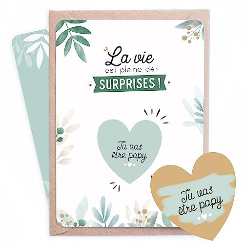 Manahia Carte à gratter Papy Coeur - Futurs Grands-Parents - Tu vas être Papy - Avec enveloppe Kraft - Carte à gratter Annonce Naissance Papy - Futur Papy - Grossesse Grand Père