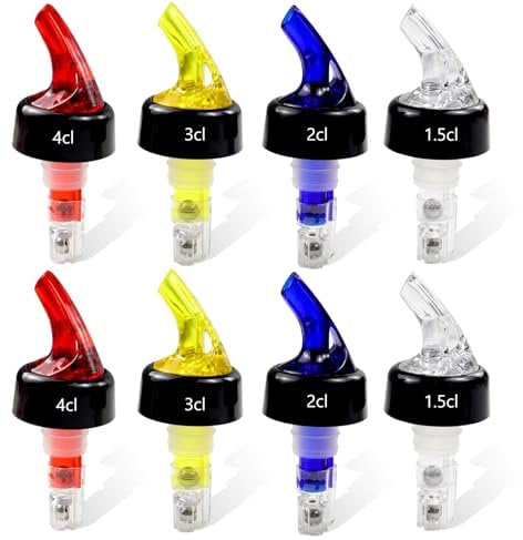8 pièces Becs à Liqueur Becs verseurs Auto Doseurs/Becs Verseurs Bec Verseur Alcool Huile Verseur Bouteille Alcool Bec Verseur Alcool Auto-Pour Doseur pour Liqueur Boissons(Taille: 1.5cl 2cl 3cl 4cl)