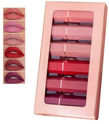 Juego De 6 Colores De Lápices Labiales Mate, Kit De Maquillaje De Labios A Prueba De Agua Juego De Regalo De Maquillaje, Labios De Belleza Duradera, Regalos Para Mujeres
