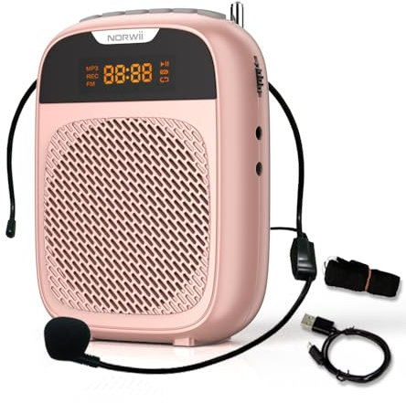 Norwii Mini Amplificador de Voz portátil Recargable con Bluetooth de 4000 mAh con micrófono con Cable, Amplificador de Voz Personal para Profesores, guías turísticos, PA amplificadores de Potencia