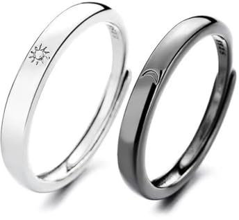 AWOXIHJ 2 Stück Ring Silber Damen Frauen Ringe Set Stapelbare Ehering Verlobungsring Trauringe Knöchelringe Schmuck,Sonne Mond Ring Set,Sun and Moon Ring Set Damenring Schmuck Geschenk für Frauen