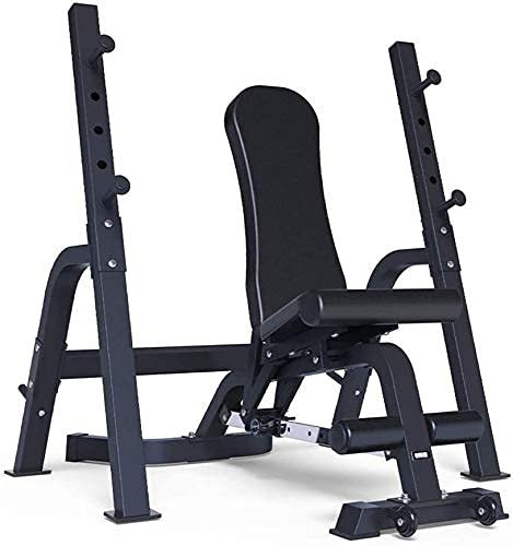 Hantelbank, Trainingsbank, klappbare Hantelbank, Multifunktions-Hantelbank, Langhantelbank, Kniebeugenständer, Hantelbank für zu Hause, Fitnessstuhl, Fitnessgerät, Hantelbank (Schwarz 147 x 74 x 50 c