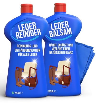 Vero Shine Lederpflege Set – Lederreiniger & Balsam (2X 225ml), Lederpflege für Ledercouch, Jacke, Lederschuhe & Kunstleder Pflege, Ledersofa Pflege, Unterhält und Glänzt