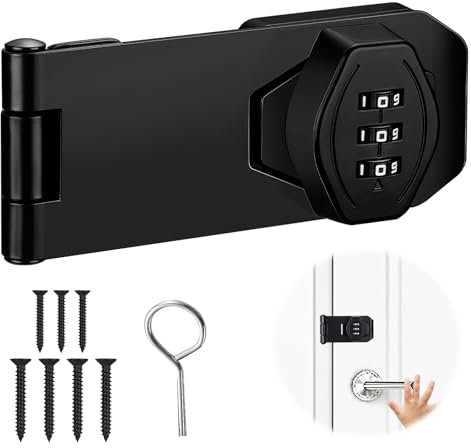 HENGBIRD cerradura de seguridad 4 pulgadas door lock pestillo puerta exterior Contraseña de 3 dígitos cerradura taquilla para puertas pequeñas armarios garaje trastero jardín negro