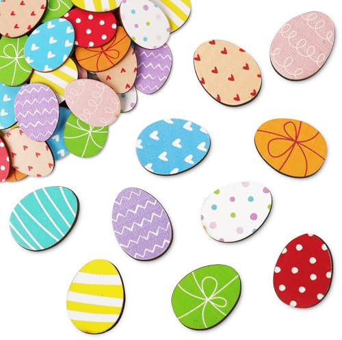 BETESSIN 60Pcs Confettis Tables Œufs en Bois Décoration Table Pâques Anniversaire Fête Bricolage