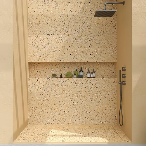 VAROBATH | Panel de Pared para Plato de Ducha a juego MSCOMPACT - Textura Pizarra - Acabado Terrazo WENTY (Wenty, 40-70 x 200-246)