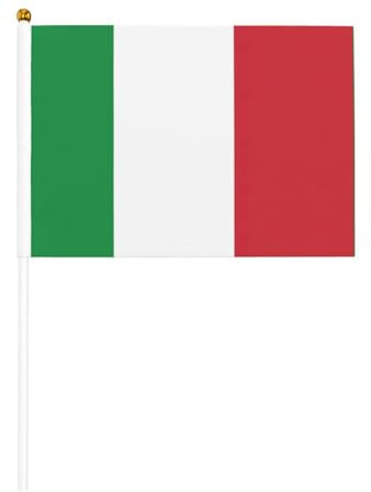 Lot de 10 petits drapeaux italiens sur bâton 14 x 21 cm – Mini drapeaux portatifs en bois