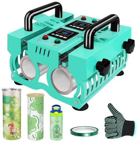Mug Heat Transfer Sublimation Printing Machine, 1000W Tumbler Mug Heat Press Machine, 11-30oz Double Station Cup Press Machine, for 11/15oz Latte Mugs, Beer Steins, Cups Hot Transfer Printing(Green)