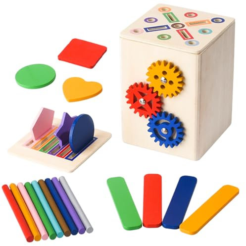 WOODENFUN Montessori Holz Spielzeug, Form und Farbe Klassifizierung Spiel, Gear Spielzeug 3-in-1 Geschenk für Kinder (Farbe 4)