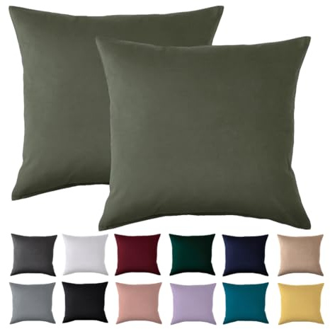 Kissenbezug 40x40 2er Set - Kopfkissenbezug 40 x 40 cm Olivgrün Für Kissen 100% Mikrofaser Kissenhülle Bügelfrei & Knitterfrei mit Reißverschluss