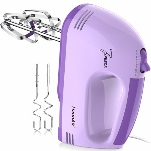 HaooAir Handmixer, 7-stufig einstellbarer Küchenmixer, 304 Edelstahl-Zubehörteile (2X Knethaken, 2X Rührstäbe) – ideal für Küchen- und Backanwendungen, Purple