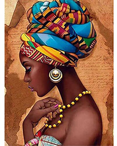 YSCOLOR Diamond Painting 5D Full Diamond Painting Runde Fantasie Afrikanische Frauen Mosaik Diamant Stickerei Strass Portrait Diamant Bilder 30 x 40 cm