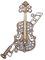 Broche doré violon et archet strass cristal blanc, musique.