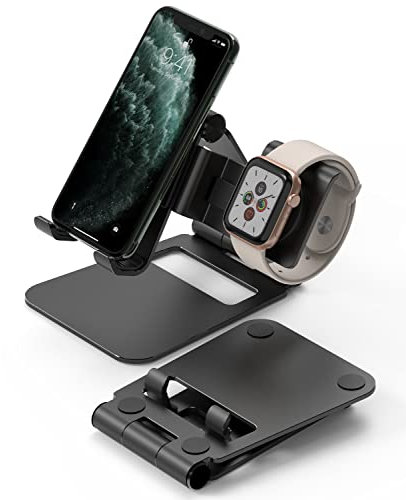 Ringke Super Folding Stand, 2 en 1 Portátil Soporte para Teléfono Inteligente & Reloj Inteligente Compatible con Apple Watch 1/2 / 3/4 / 5, iPad Mini