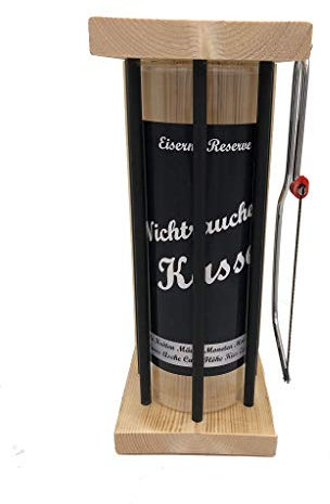 Nichtraucher Spardose Black XL Eiserne Reserve incl. Säge zum zersägen der Stäbe, Geldgeschenk, das andere Sparschwein, witzige Sparbüchse, Geschenkidee