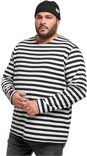 Urban Classics Men's Regular Stripe Ls T Shirt, White Black, 3XL Plus UK