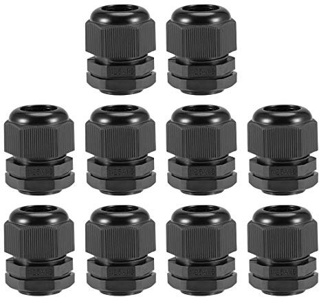 sourcing map M25x1.5 Cable Gland 12mm-15mm Wire Hole Waterproof Nylon Joint Adjustable Locknut with Washer Black 10pcs