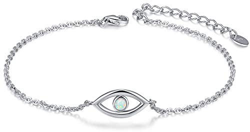 CHIC & ARTSY Evil Eye Bracelets 925 Sterling Silver Synthetic Opal Evil Eye Bracelet Lucky Evil Eye Bracelet Protection Bracelets for Women