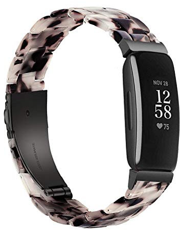 Wongeto Replacement Strap Compatible with Fitbit Inspire 2/HR, Women Girls Resin Band Wristband for Fitness Tracker (Flower Grey)