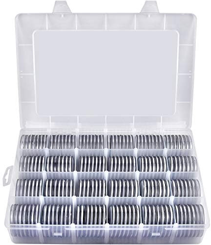 Lot de 168 capsules de monnaie de 46 mm avec joint en mousse et boîte de rangement, 6 tailles (20/25/27/30/38/46 mm)