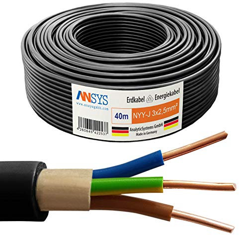 TechMech 40m NYY-J 3x2,5 mm² Erdkabel Elektrokabel Beton und Freien Kupfer Made in Germany