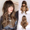 HAIRCUBE Lange gewellte Perücken mit Pony Blonde dunkler Schatten Perücken für Frauen, Hitzebeständige Synthetische Perücken mit brauner Wurzel für den Alltag/Party/Cosplay