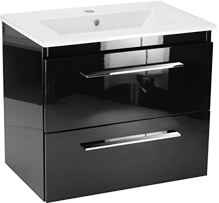 paplinskimoebel - Waschbecken mit Unterschrank 50 cm Breit Sicily Sink, Waschbeckenunterschrank mit Schubladen, Badezimmerschrank Hängend - Waschbeckenunterschrank Schwarz mit Wachbecken
