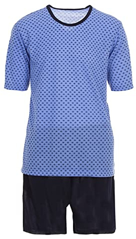 Lucky Herren Pyjama Shorty Maritime Streifen Schlafanzug Set M-5XL Baumwolle Übergröße, Farbe:blau, Größe:XL