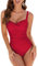 WIN.MAX One Piece Swimming Costume Tummy Control Swimsuit Ruched Padded Swimwear, Plus Size Bathing Suits for Women Vintage Push Up Monokinis for C to DD Cup(Red,UK16)