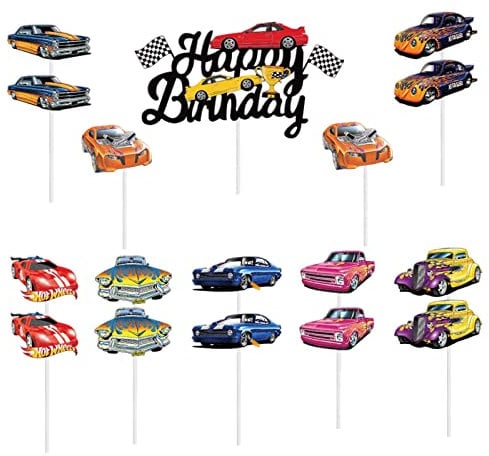 17Pcs Hot Wheels Happy Birthday Cake Toppers,Racing Car Cake Toppers for Boy,Boys RacingCar Birthday Cake Decorations,Hot Wheels Cupcake Toppers for Boys,Kids,Men Birthday Racing Car Party Supplies