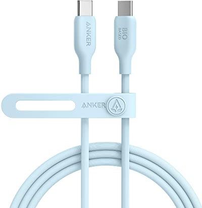 Anker 543 USB C to USB C Cable (240W 6ft), USB 2.0 Bio-Based Charging Cable for MacBook Pro 2020, iPad Pro 2020, iPad Air 4, Samsung Galaxy S21, and More (Misty Blue)