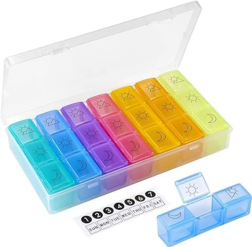 Billybath Pilulier 7 Jours, Semainier Petit Matin Midi Soir, Pilulier Portable Avec Trois Grands Compartiments Séparés Pour Médicaments, Vitamines, Comprimés De Calcium, Etc.