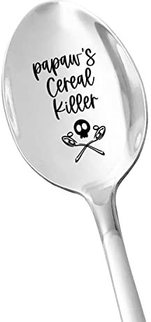 Papaw's Cereal Killer Löffel – Müsliebhaber Edelstahl Gravierter Löffel Lustiges Geschenk für Vatertag Weihnachten Geburtstag