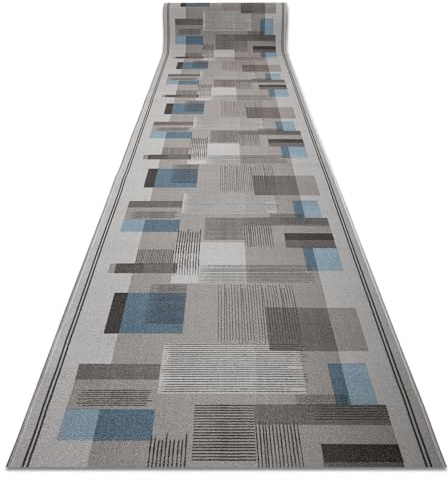 rugsx Antirutsch Teppichläufer Listra - Geometrisch, moderner Kurzflor für Küche, Flur & Wohnzimmer, Meterware, grau 100x480 cm