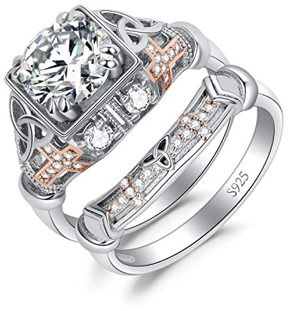 JewelryPalace Klassisch Celtic Knoten 2.5ct Zirkonia Promise Ring Damen, Kreuz Verlobungsring Silber 925 Rosegold Frauen, Hochzeitsring Vorsteckring Trauringe Ehering Band Ring Set Frauen 57