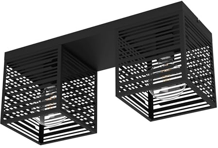 EGLO Deckenlampe Piedritas, rechteckige Deckenleuchte aus Stahl in schwarz | bündige Metall Wohnzimmerlampe, Lampe Decke Wohnzimmer, E27 Fassung, 52 x 18 cm