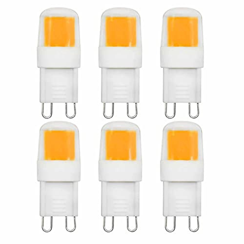 TRIJZHOU 6 Pack G9 LED Light Bulb 2W Equivalent to 20W 15W 10W Halogen Warm White 3000k Mini 250Lm 220V 230V Energy Saving JCD Bi Pin Base COB Lamp