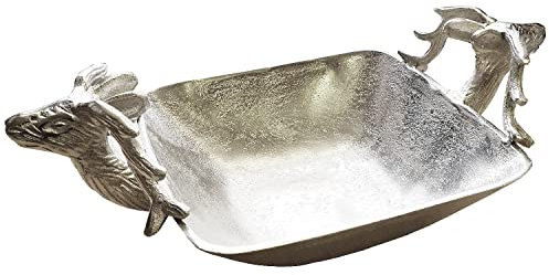 MACOSA LC220068 Dekoschale Hirsch Rentier Metall silber Schale Weihnachten Tisch-Dekoration Metallschale Obstschale Wohnaccessoire modern Dekoschale