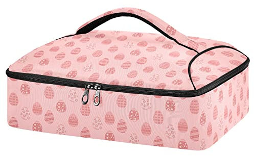 Pink Background Easter Insulated Casserole Carrier Portable Heat Resistant Casserole Dish Travel Carry Bag Food Carrier Bag