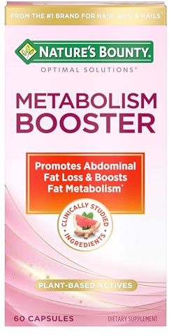 Nature’s Bounty Optimal Solutions Metabolism Booster Supplement, Boosts Fat Metabolism, Promotes Abdominal Fat Loss, With Citrus Extracts and Black Ginger, 60 Capsules