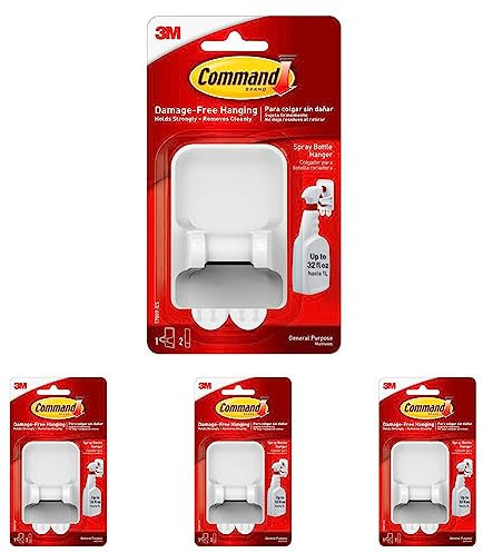 Command 17009 Grippers and Hangers: Spray Bottle Hanger (White), Damage Free Simple Cupboard Accessory, Organiser for Hanging Spray Bottles (Pack of 4)