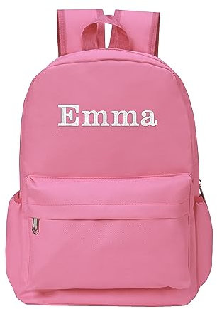 Varsany Personalised Baby Pink Kids Backpack With Side Bottle Holder - Water-Resistant Rucksack And Zip Pockets