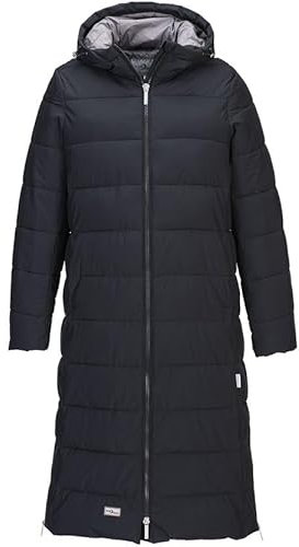 Blue Wave Damen Steppmantel Kaike mit verstellbarer Kapuze - Lange Steppjacke mit Innenfutter in Schwarz Größe 38