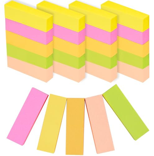 2000 Blatt Haftnotizen, 20 Stück Klein Sticky Notes, 50 x 15 mm Farbige Klebezettel, Bunt Haftnotizen Pastell, Selbstklebende Notizblöcke für Büro Schule Zuhause(5 Farben, Rechteck)