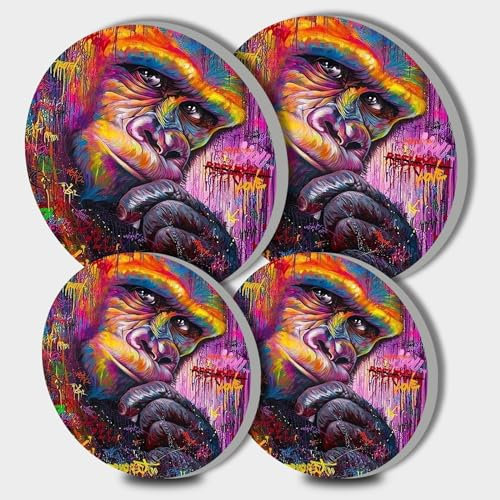 Funny Gorilla Round Hob Covers Street Graffiti Style 4-Piece Stove Plate Cooker Hob Covers for Cookers Top Burner Gas Range Oven Protector Kitchen Accessories Cooktop Decorative Decor